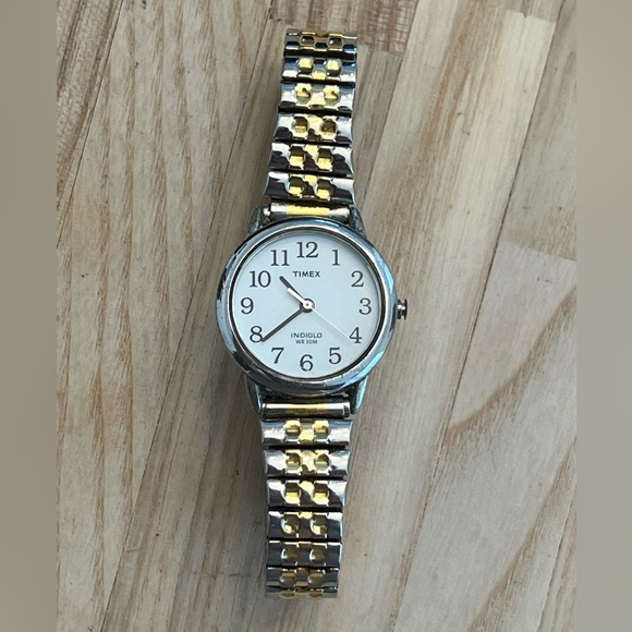 Timex Ladies Watch Indiglo White Dial Two Tone Stainless Bracelet Date Window - Picture 5 of 9